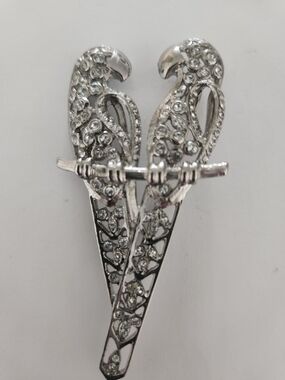 P&M Paris Rhinestone Lovebird Brooch - Silvertone Set Austrian Crystal Stones